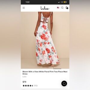 EUC- Lulu’s Bloom With A View White Floral Print Two Piece Maxi Dress. Size XL